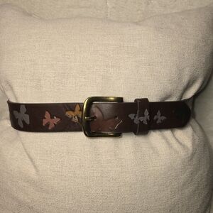 BUTTERFLY MOTIF 70S BOHO HIPPIE FAUX LEATHER BROWN BELT WOMENS LARGE